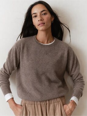 Marine Layer 100% Cashmere Sweater Taupe Brown Crewneck Pullover XS